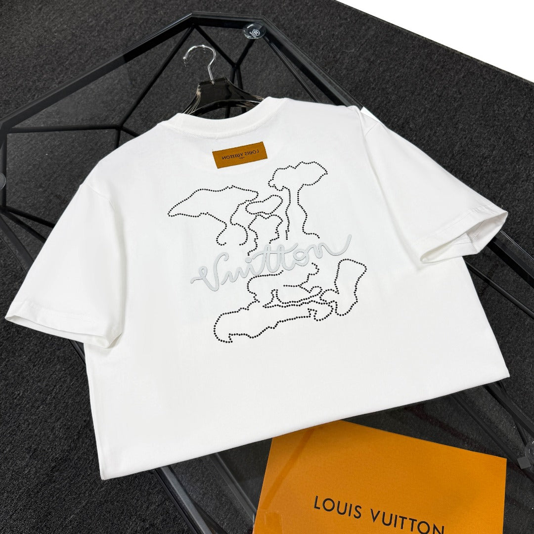 250624 New high-quality beaded embroidery T-shirt