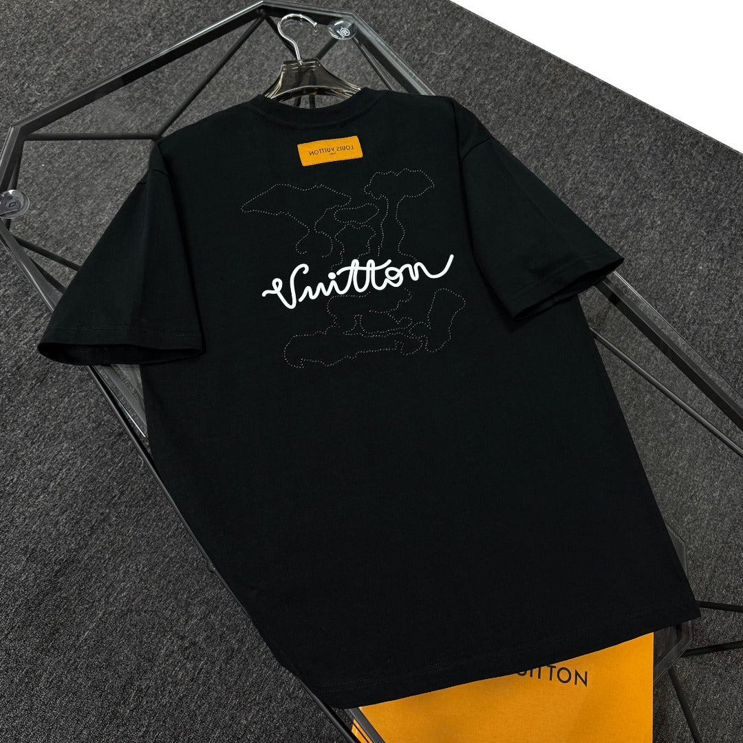 250624 New high-quality beaded embroidery T-shirt