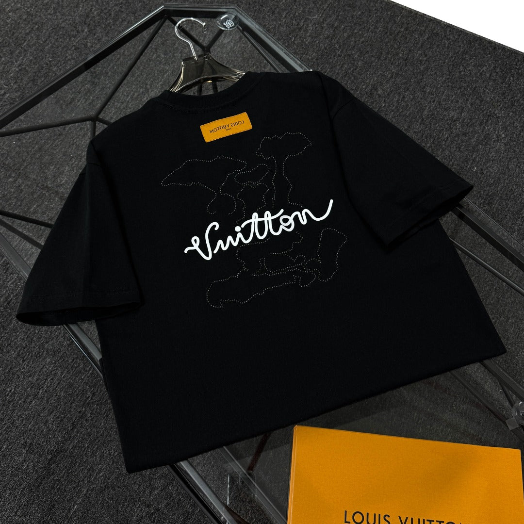 250624 New high-quality beaded embroidery T-shirt