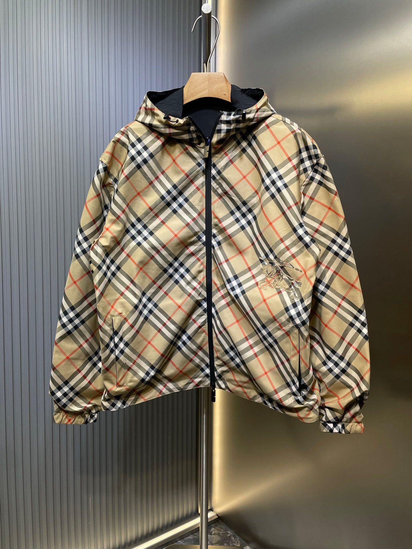 250722 A new top-of-the-line double-sided checkered long-sleeved hooded jacket