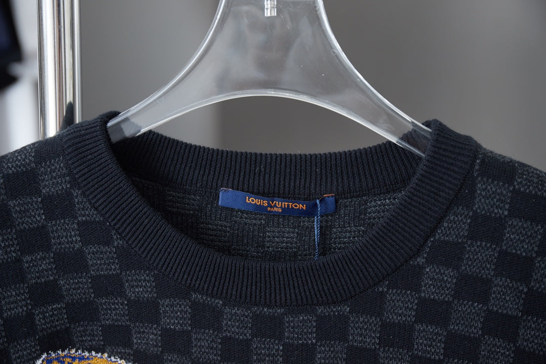250722 New high-quality checkerboard soft knitted T-shirt