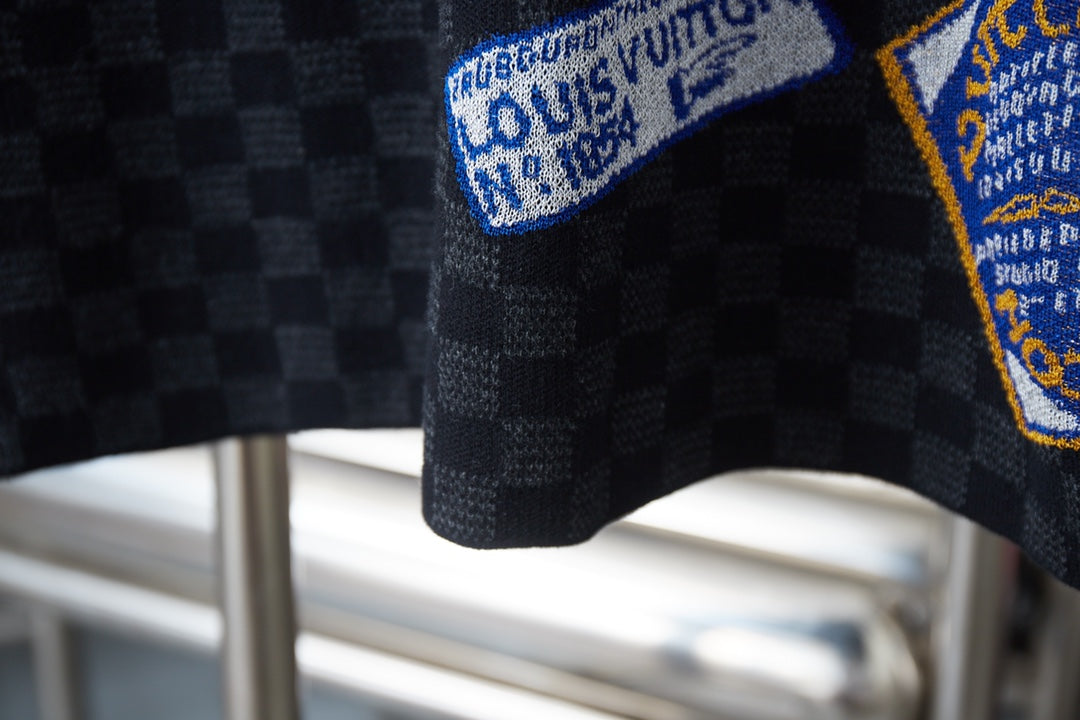 250722 New high-quality checkerboard soft knitted T-shirt