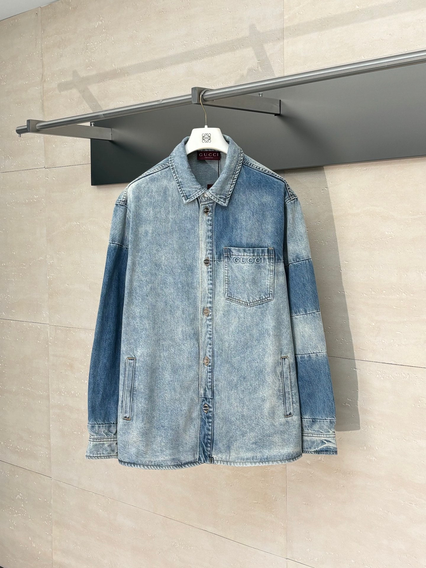 250722 New high-quality washed, aged and embossed long-sleeved denim shirt