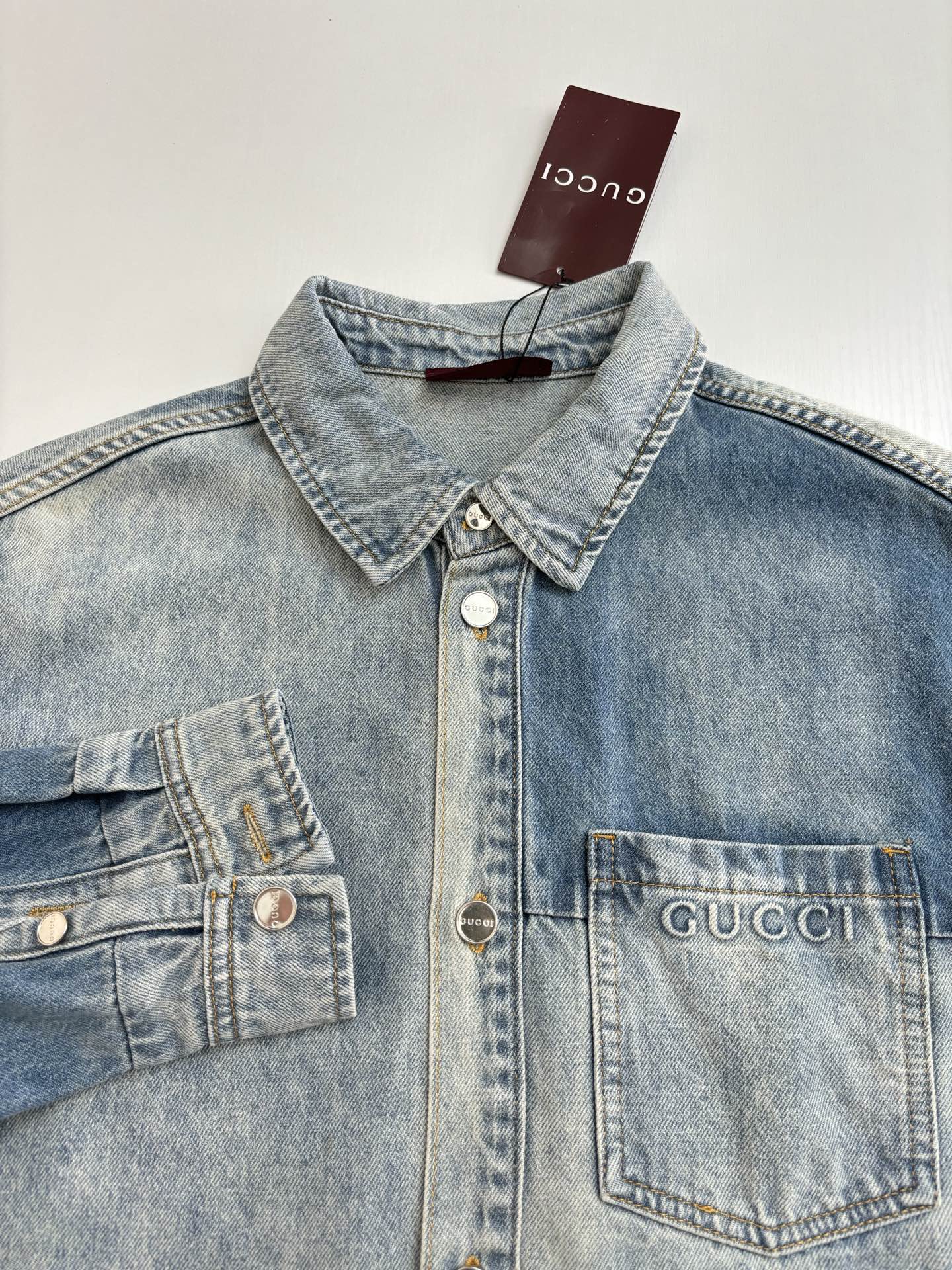 250722 New high-quality washed, aged and embossed long-sleeved denim shirt