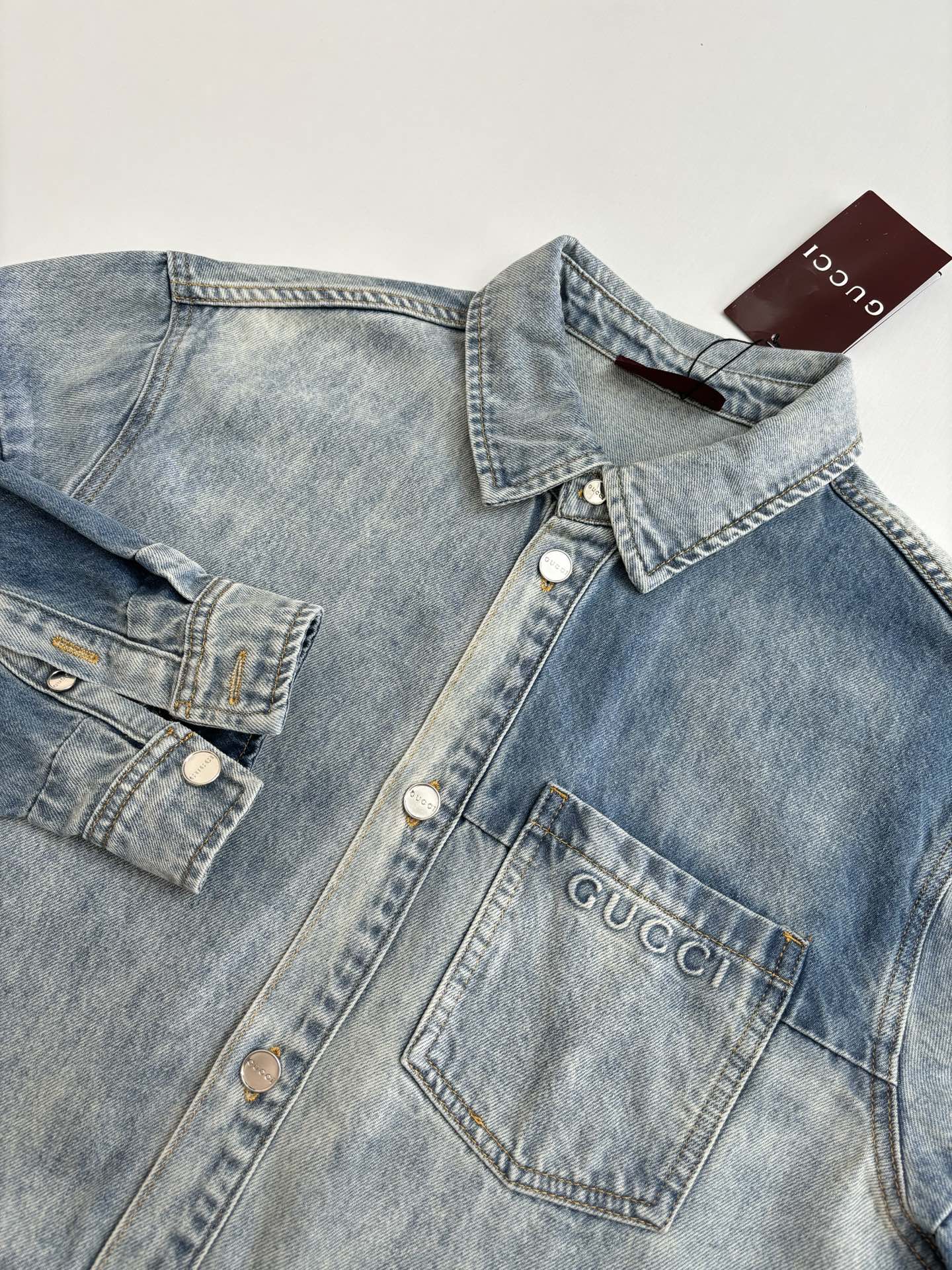 250722 New high-quality washed, aged and embossed long-sleeved denim shirt