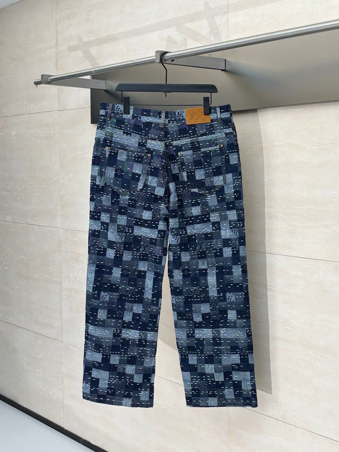 250722 New high-quality checkered tattooed denim trousers
