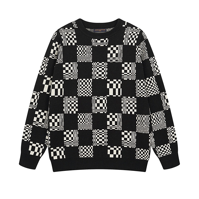 250729 New high-quality checkered couple round-neck sweaters