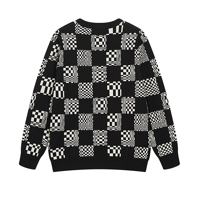 250729 New high-quality checkered couple round-neck sweaters