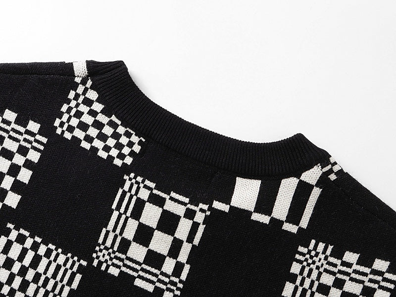 250729 New high-quality checkered couple round-neck sweaters