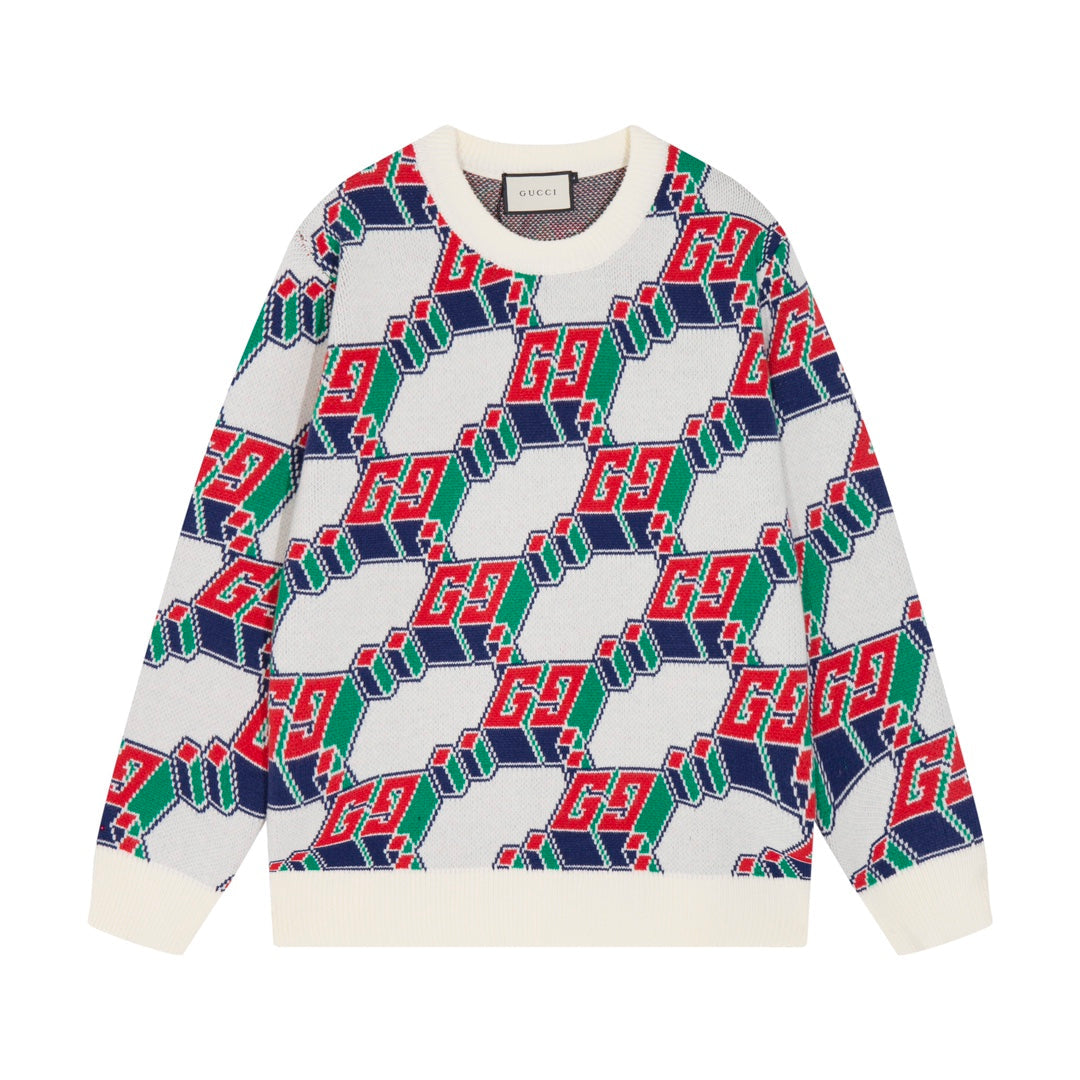250729 A new full-printed jacquard striped round-neck sweater