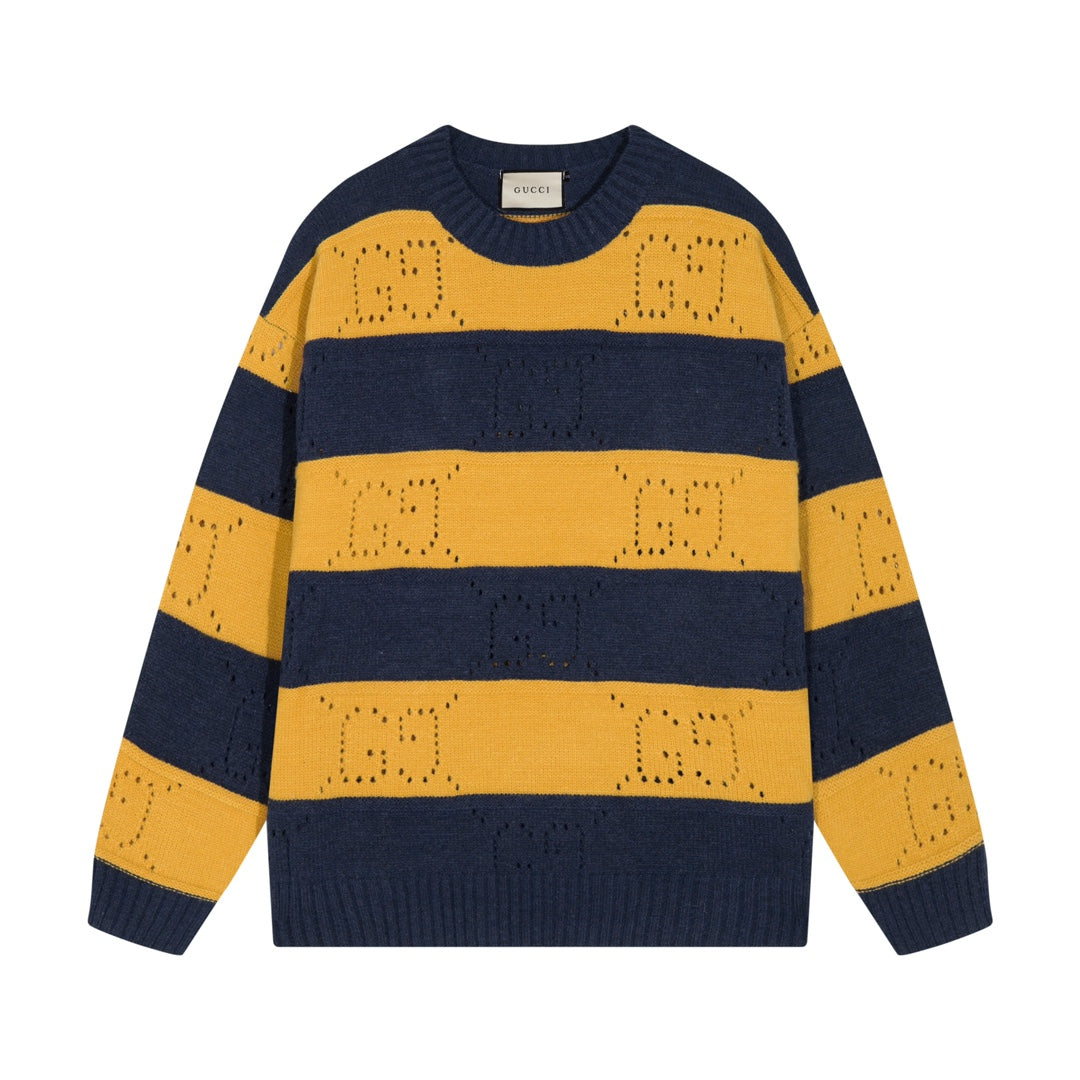 250729 New orange and black striped wool knitted round-neck sweater