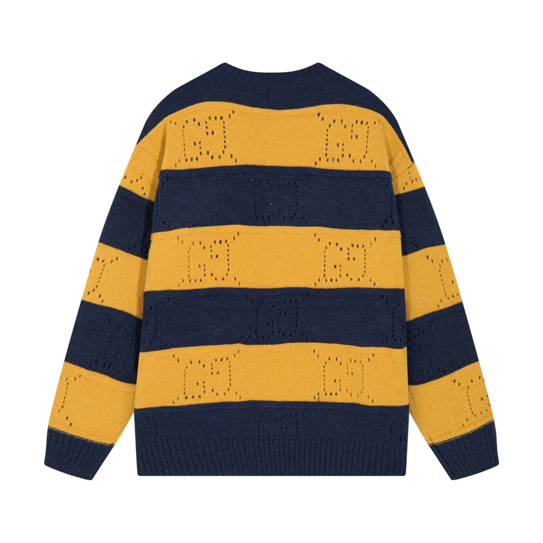 250729 New orange and black striped wool knitted round-neck sweater
