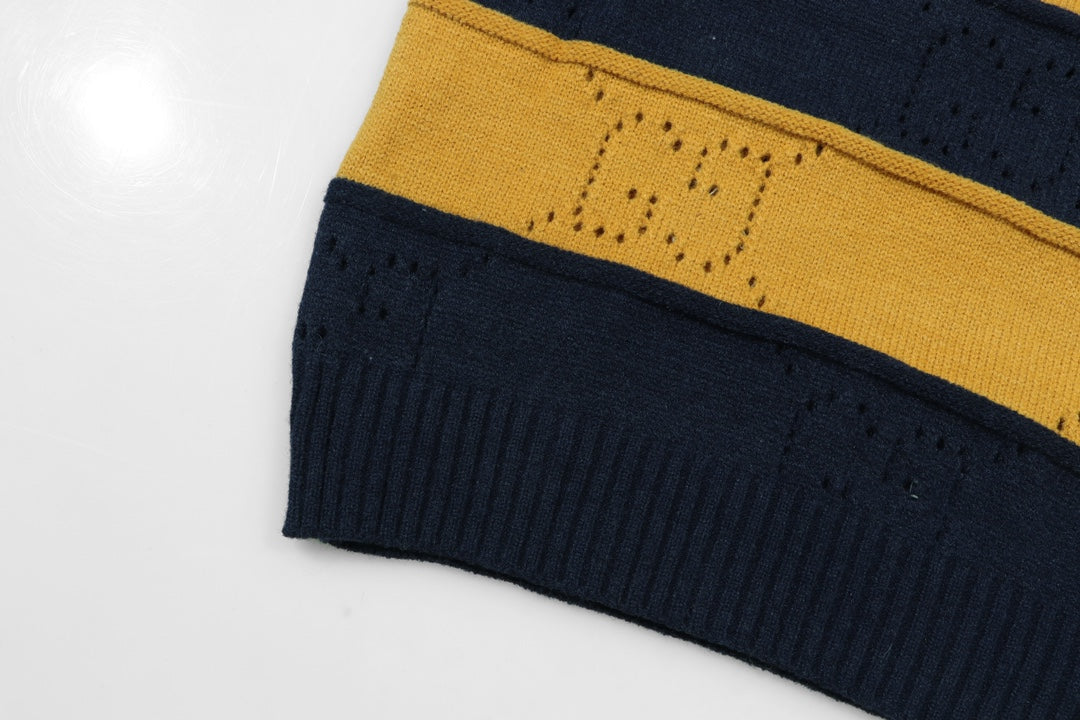 250729 New orange and black striped wool knitted round-neck sweater