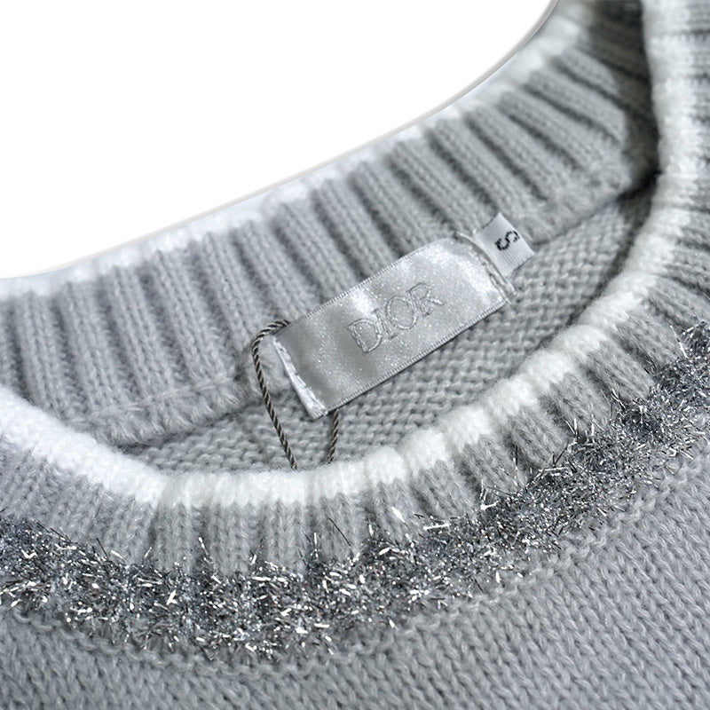 250729 New shiny letter-pasted embroidered round-neck sweater