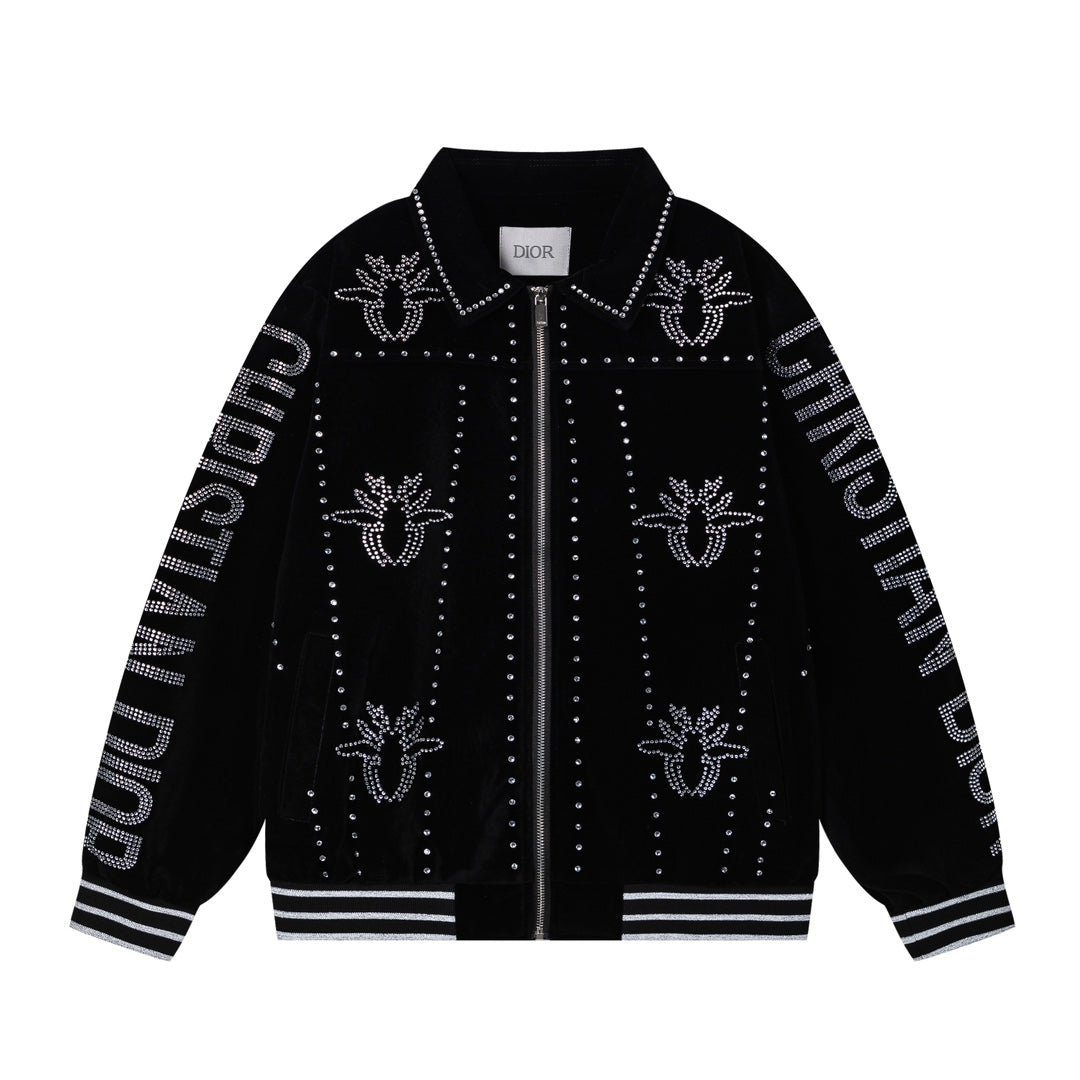 250729 New top-quality sequined velvet baseball jacket