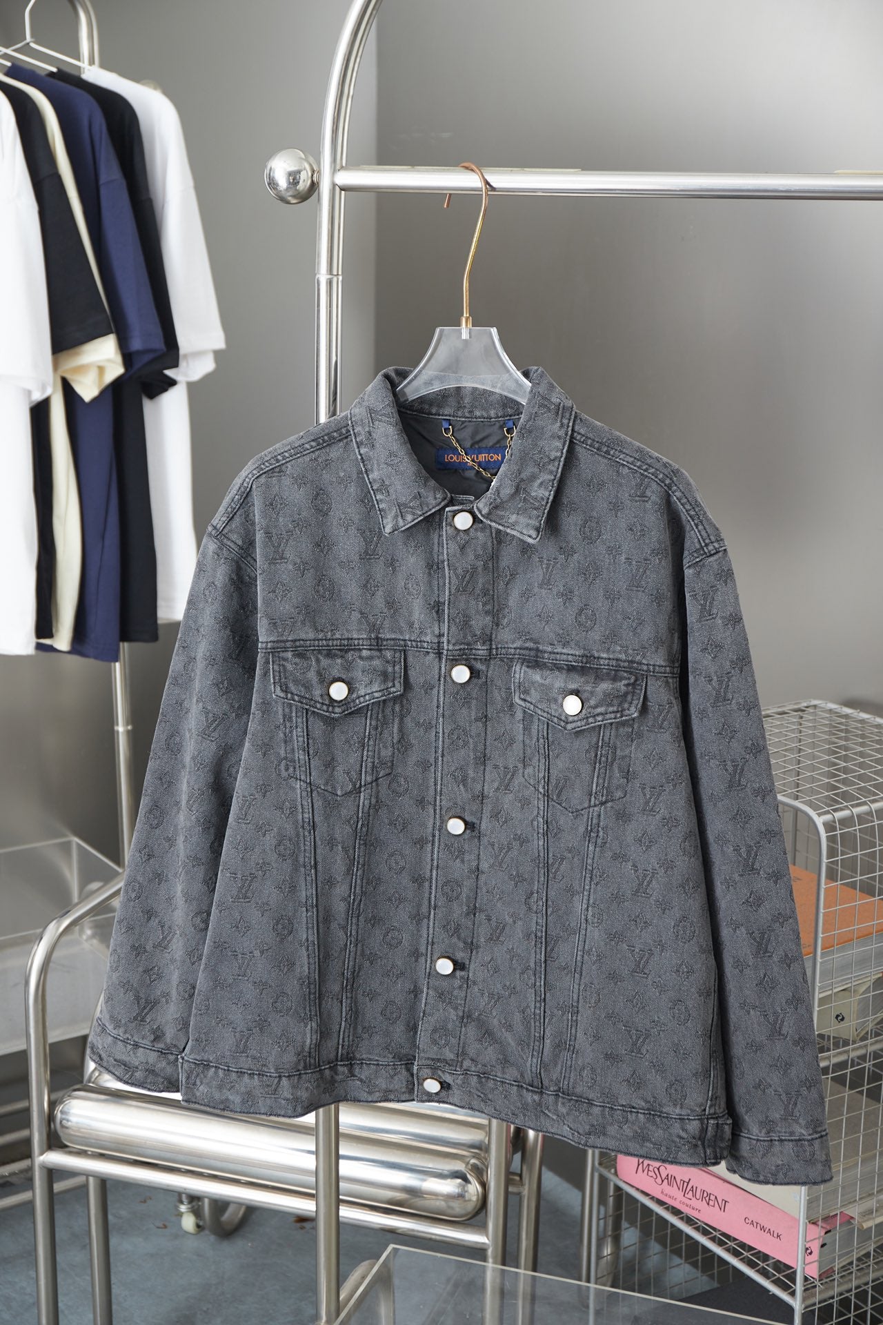 250729 New heavy-duty jacquard spray-painted denim jacket