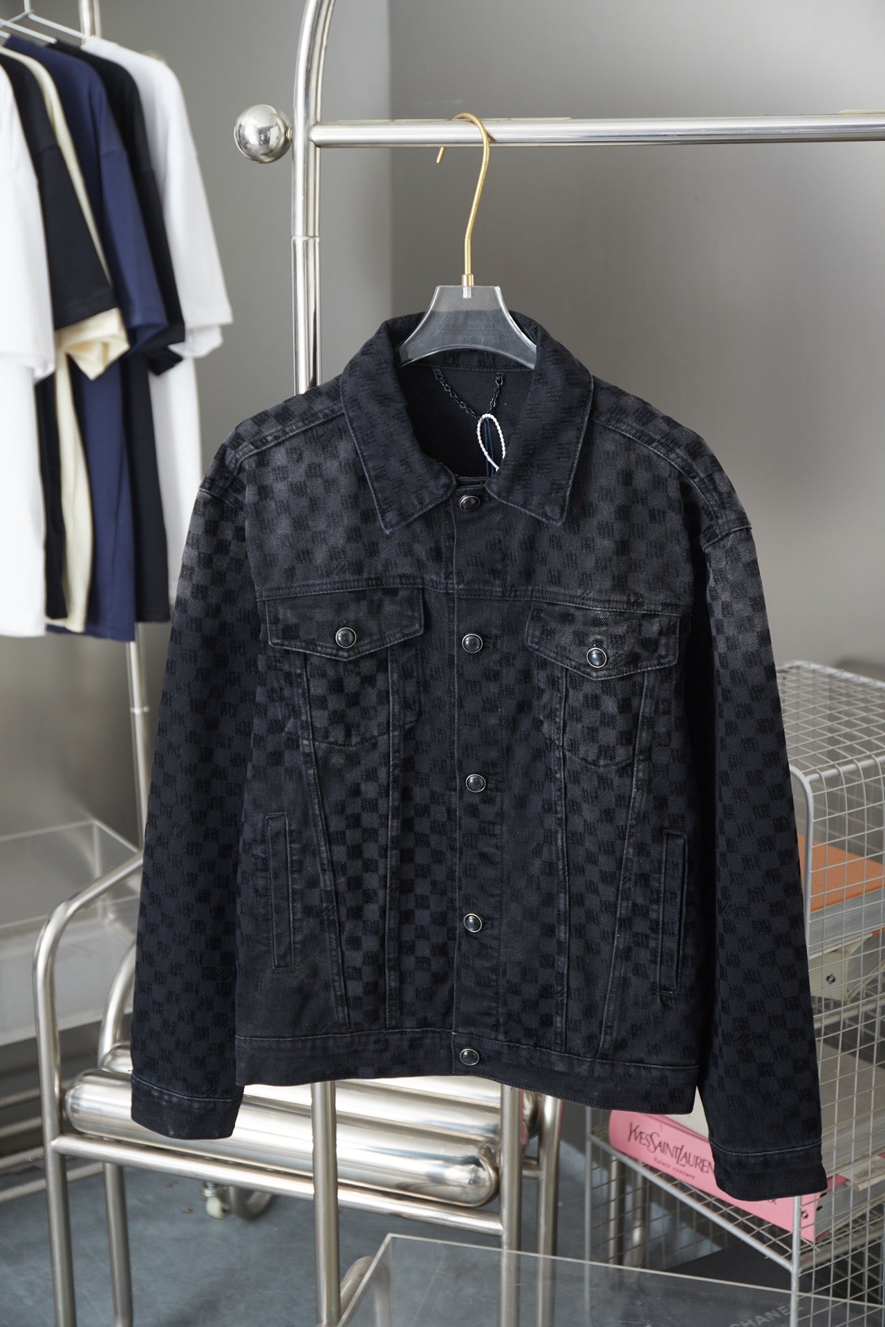 250729 New heavy-duty jacquard spray-painted denim jacket
