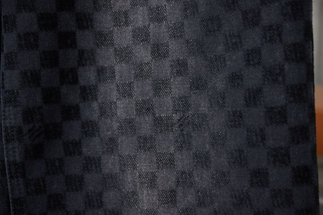 250729 New heavy-duty jacquard spray-painted denim trousers