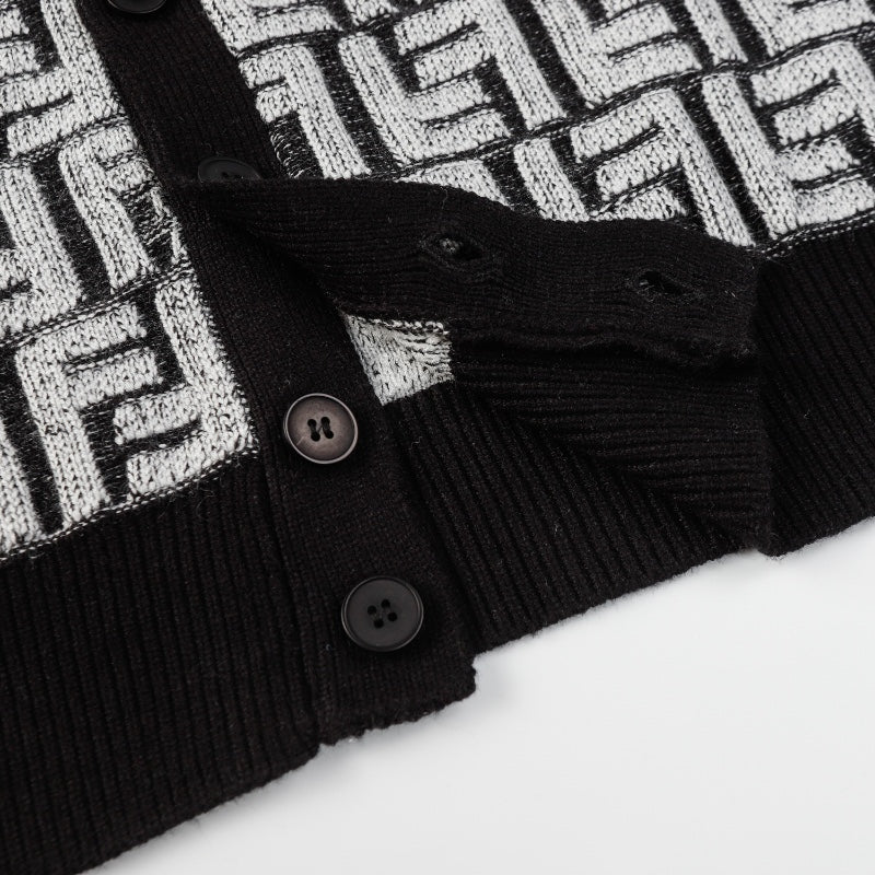 250808 New high-quality jacquard full-print cardigan sweater