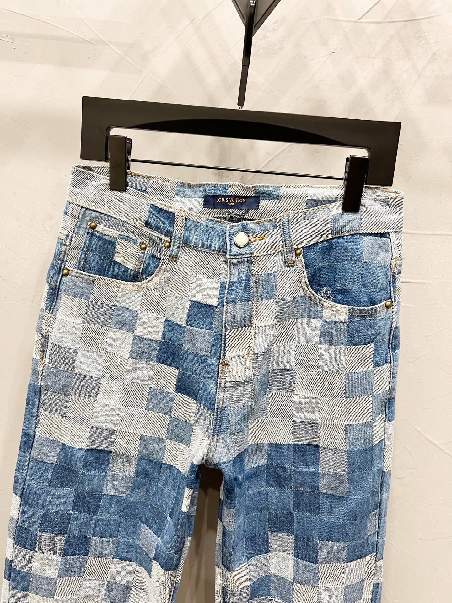 250813 New high-quality full-print checkerboard loose jeans