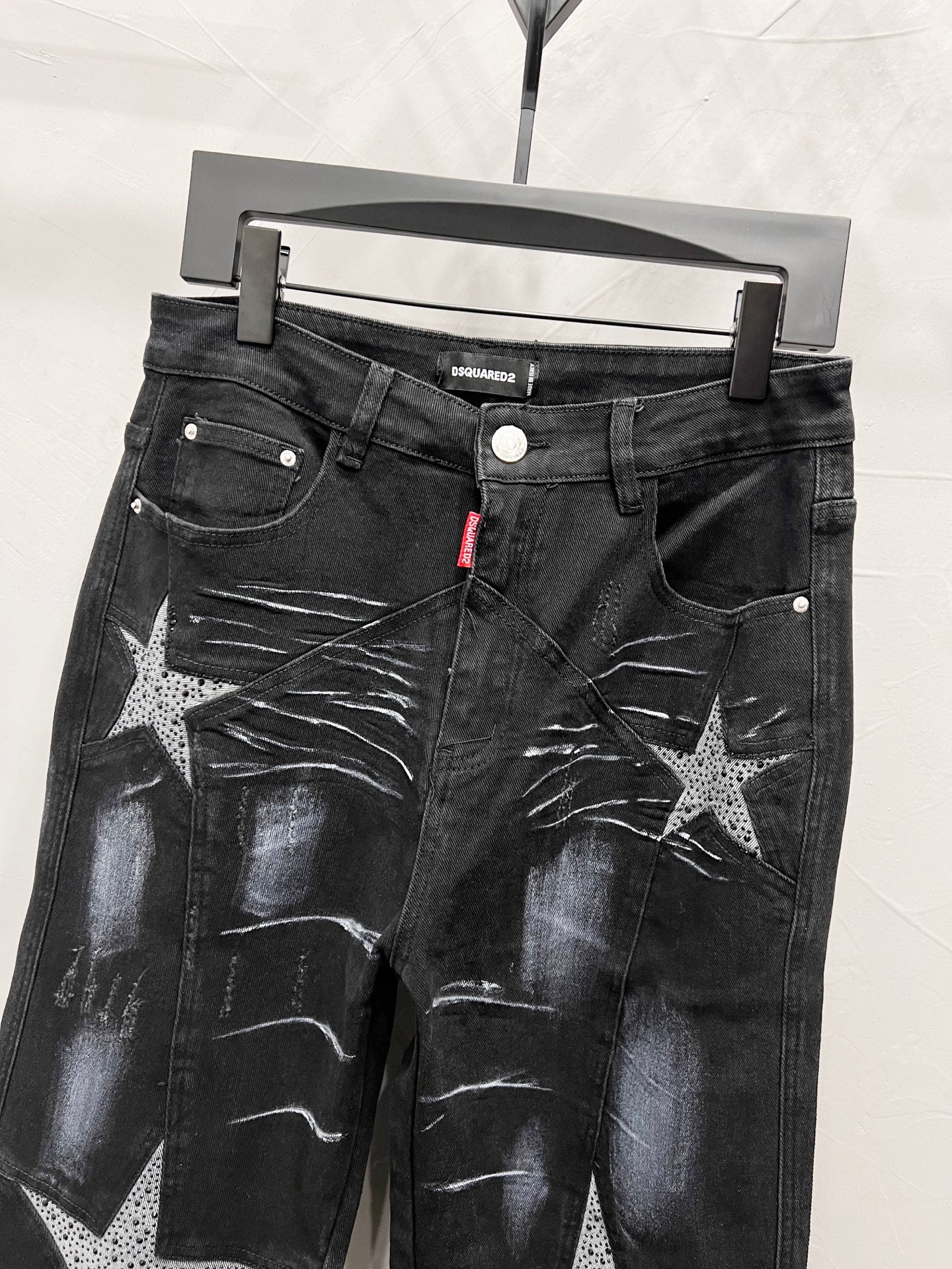 250813 New high-quality five-pointed star rhinestone washed mid-waist straight-leg jeans