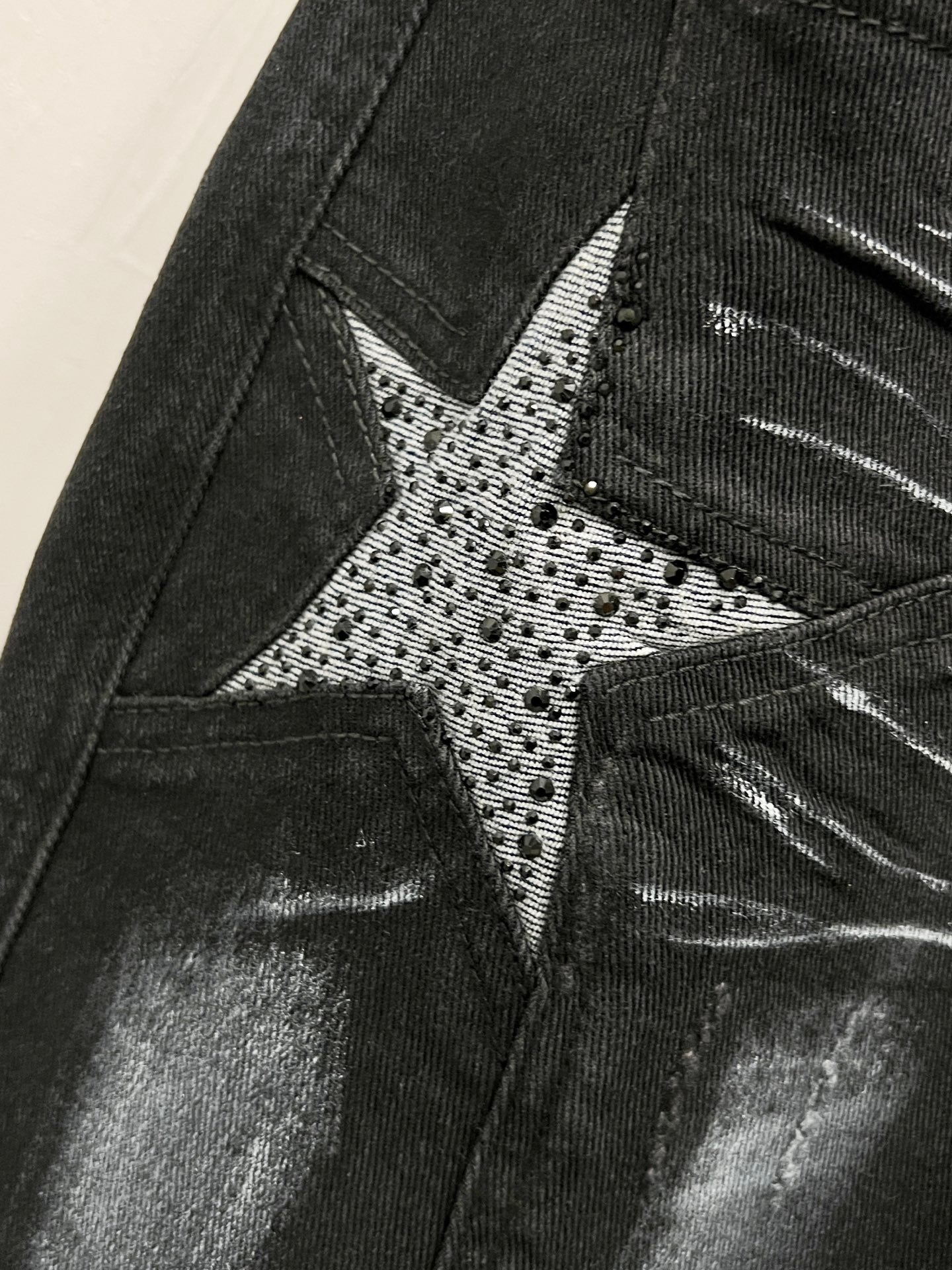 250813 New high-quality five-pointed star rhinestone washed mid-waist straight-leg jeans