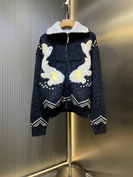 250825 New high-quality floral 㚏 jacquard heavy zipper jacket