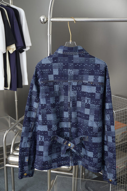 250902 New high-quality checkerboard texture skateboard denim jacket