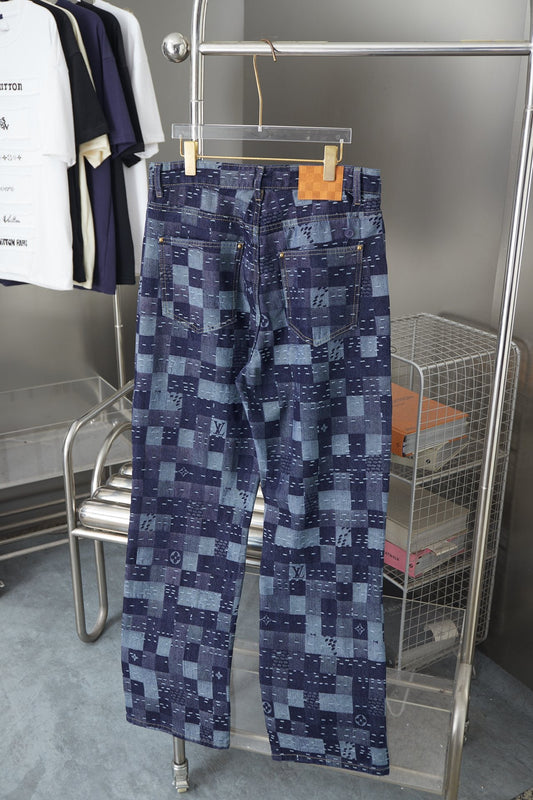 250902 New high-quality checkerboard texture skate jeans