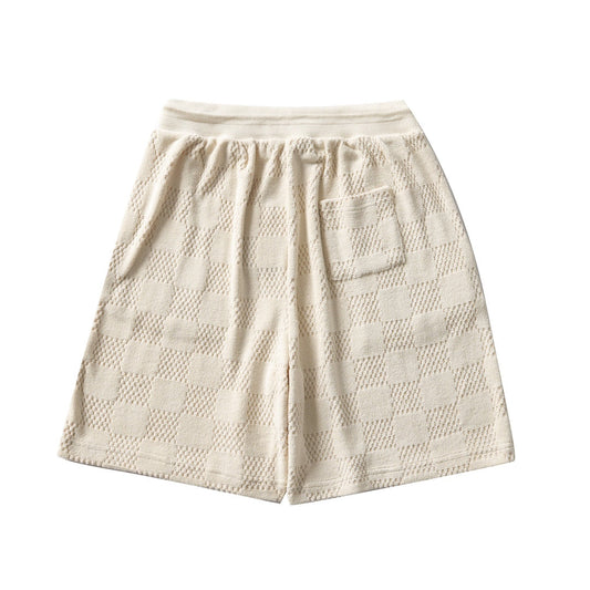 250908 New high-quality cotton drawstring chessboard towel fabric casual shorts