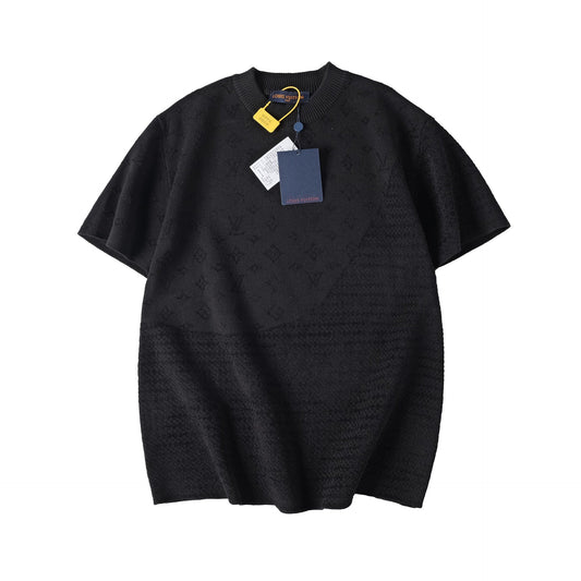 250908 New high-quality patchwork jacquard woolen short-sleeved shirt