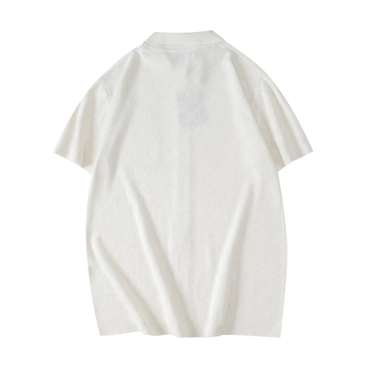 250917 New high-quality white cut-out jacquard knitted short-sleeved shirt