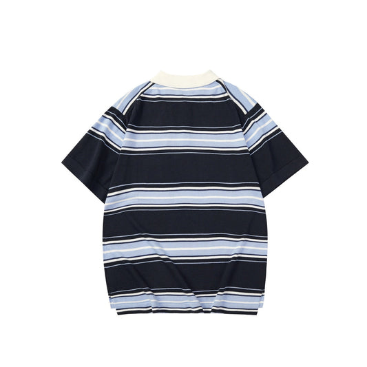 250917 New high-quality embroidered lily of the valley lapel striped POLO