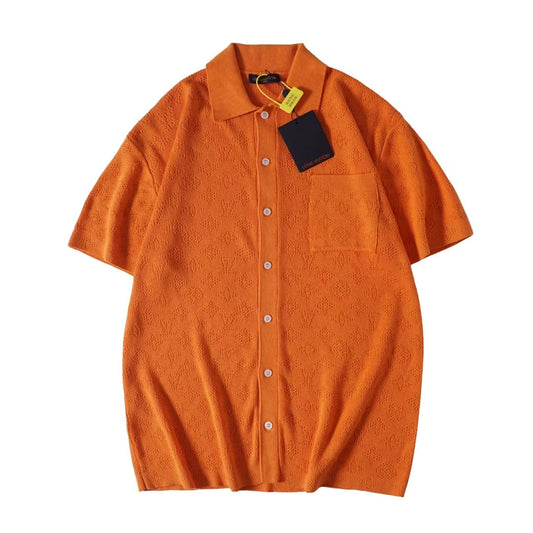 250917 New high-quality hollowed-out jacquard knitted short-sleeved shirt