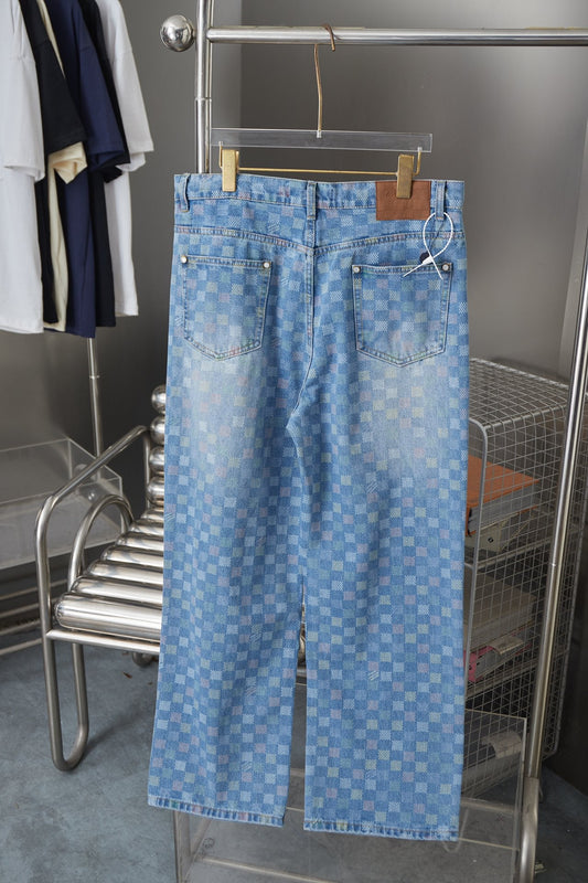 250923 New high-quality checkerboard color Mosaic set of jeans