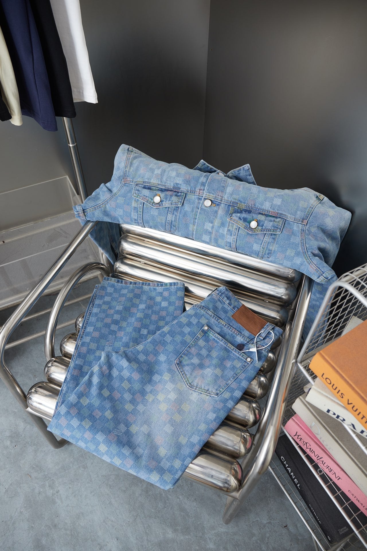 250923 New high-quality checkerboard color Mosaic set of jeans