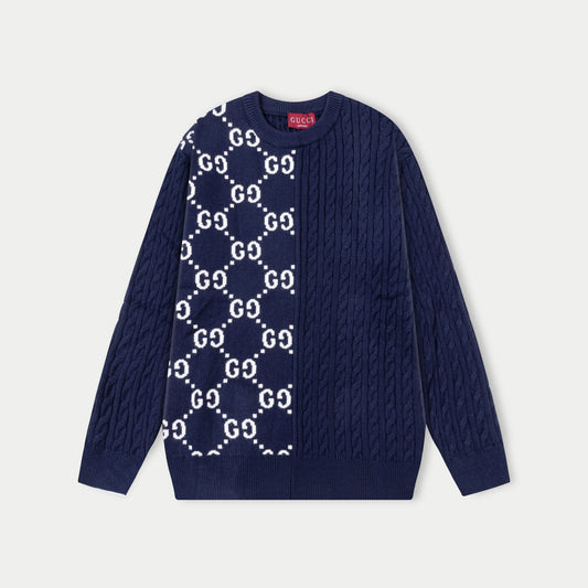 250930 new high-quality half-sided full-print wool round-neck sweater