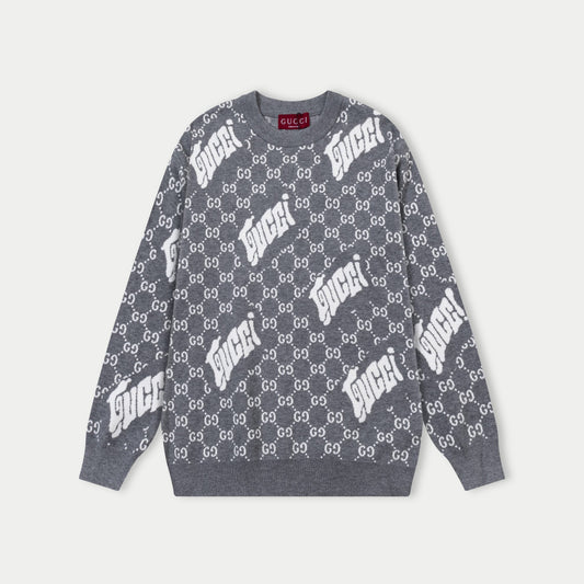 250930 New high-quality and distinctive full-printed wool round-neck sweater