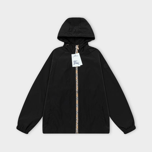251008 New high-quality zipper patchwork hooded trench coat