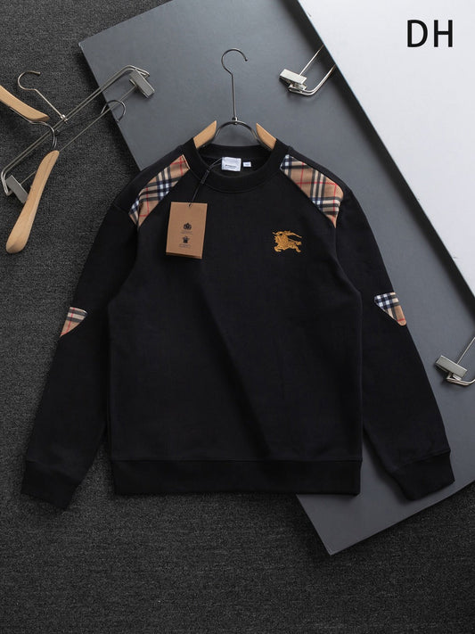 251014 A new high-quality classic checkered patchwork round-neck sweatshirt