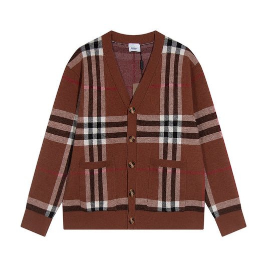 251021 new high-quality loose checkered cardigan sweater