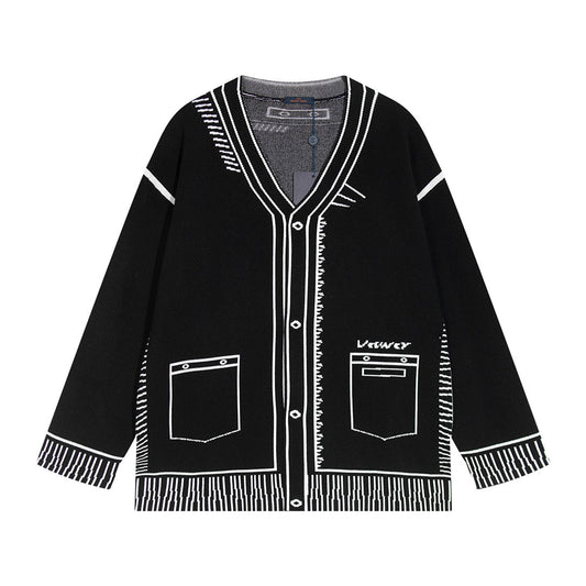251021 New high-quality and distinctive graffiti wool sweater cardigan