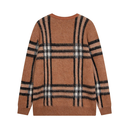 251021 New high-quality checked loose mohair pullover sweater