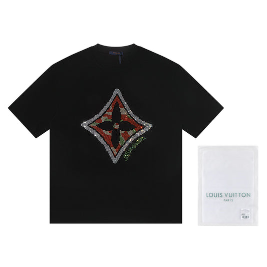 251230 New high-quality beaded embroidery multi-layer design T-shirt