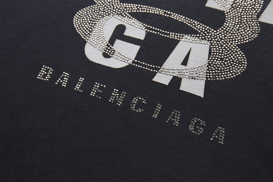 260106 New high-quality letter-shaped rhinestone washed and aged T-shirt