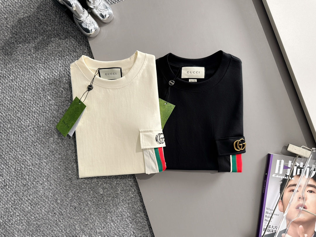 060311 New high-quality sleeve patch pocket T-shirt