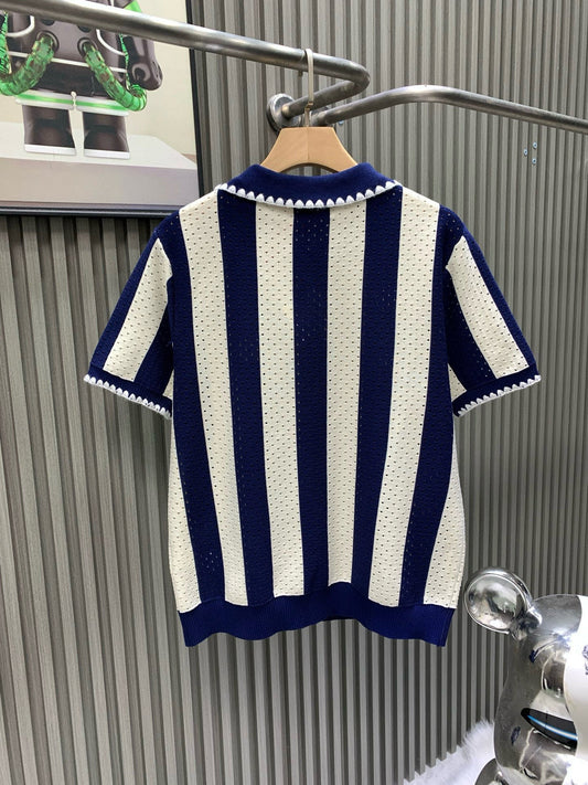060311 New high-quality diamond-pattern jacquard design open-weave knit polo shirt