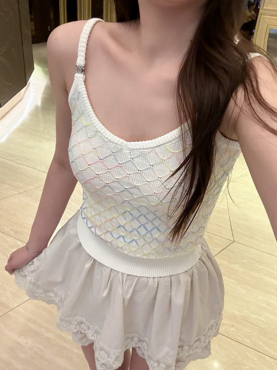 260315 New spring-autumn rainbow diamond-patterned woolen pullover vest
