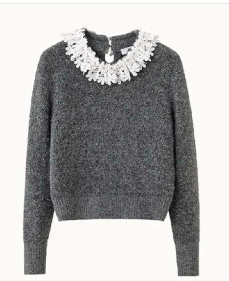 260317 New high-quality knitted sweater with lace trim at the neckline