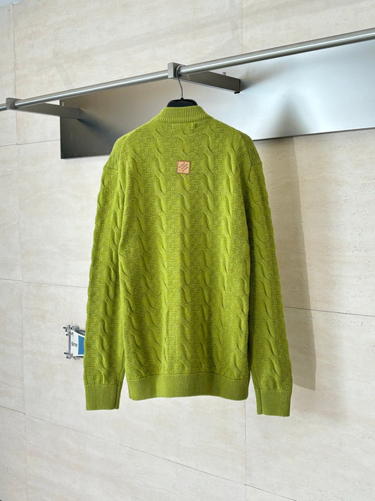 260323 New high-quality check jacquard textured knitted pullover sweater with zipper closure